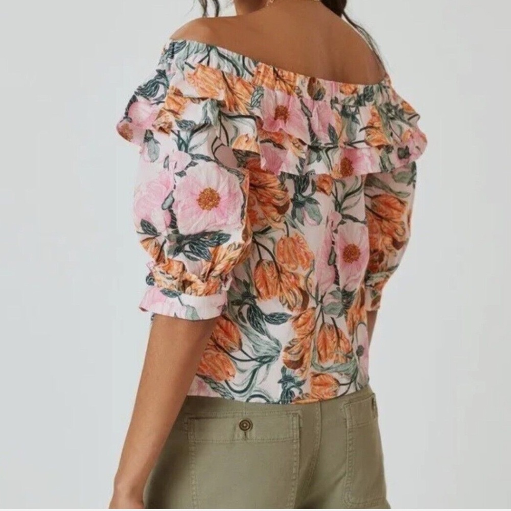 Floral Ruffle Blouse - Pink and Orange NWOT
